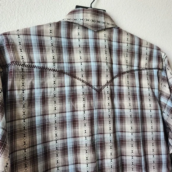 Panhandle Slim Brooks & Dunn Mens Medium Brown Blue Western Button Down Up Shirt - Picture 7 of 11